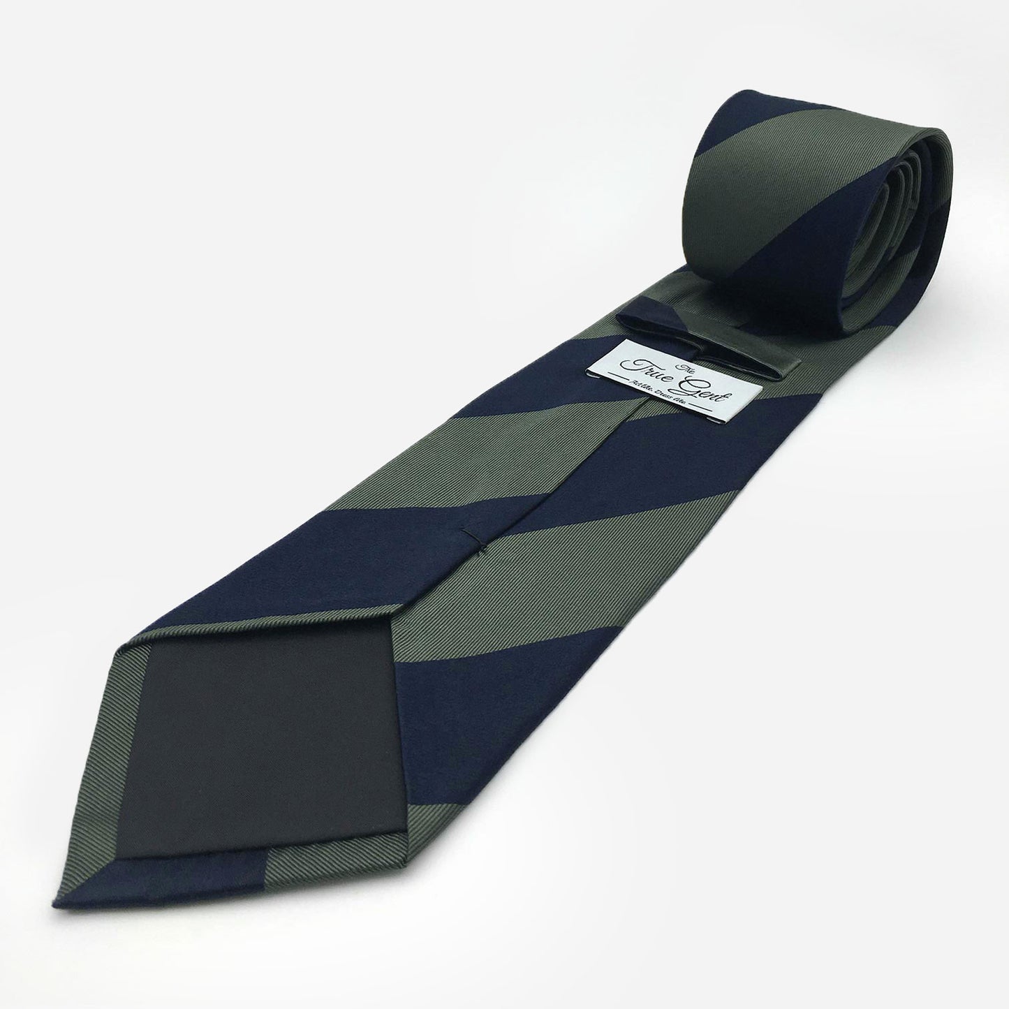 Cravate en soie rayée bleu marine vert foret